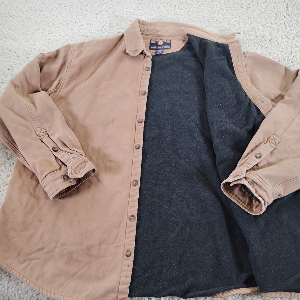 Duluth Trading Jacket Mens 2XLT Brown Heavy Lined Canvas Chore Work Coat Button